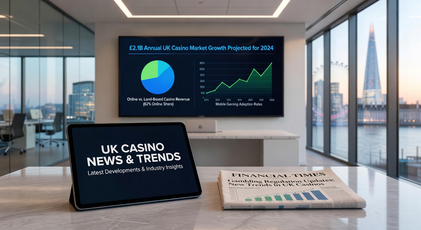 Illustration of UK Gambling Commission building with casino licence documents and fee charts overlayed, symbolizing regulatory changes in the gambling sector