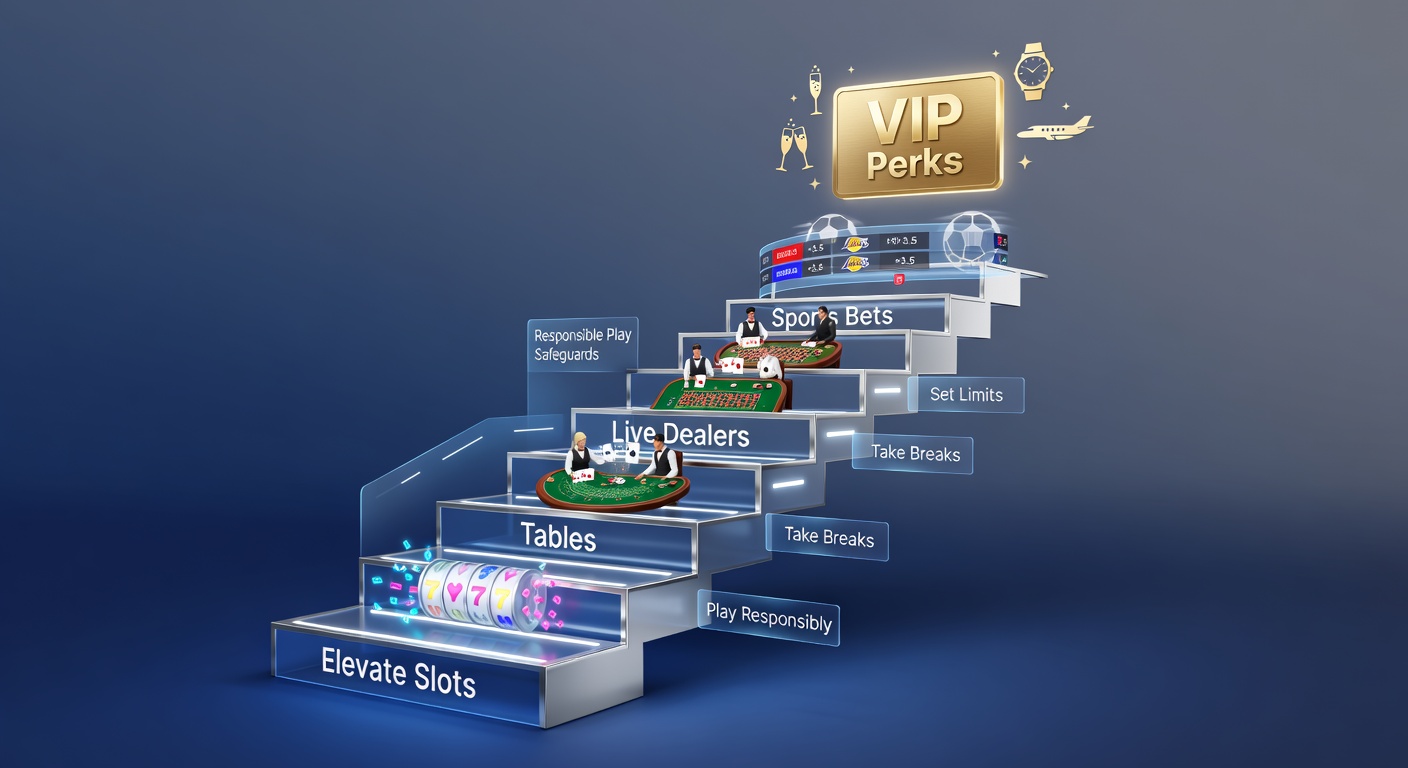 Vibrant casino floor showing players at slot machines and tables, with loyalty tier badges glowing on screens