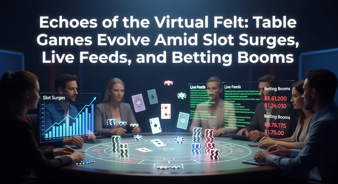 Classic poker table transitioning to digital screens with slot machines and live dealer interfaces in the background