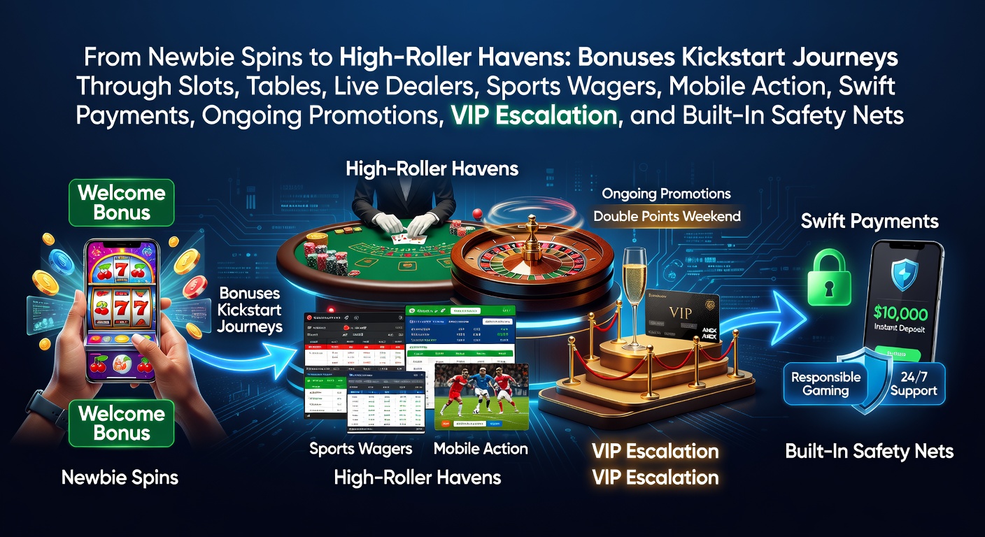 Vibrant casino floor blending slot machines, roulette tables, and digital screens showing sports bets and mobile apps, with bonus icons overlayed to highlight promotional pathways