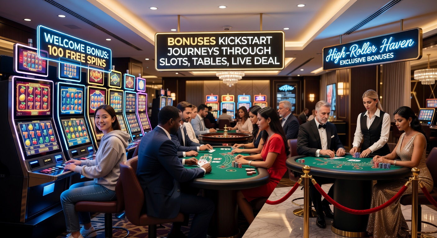 Smartphone screen displaying a casino app with active bonus notifications, live dealer roulette, sports betting slip, and quick-pay icons, illustrating mobile-to-VIP progression