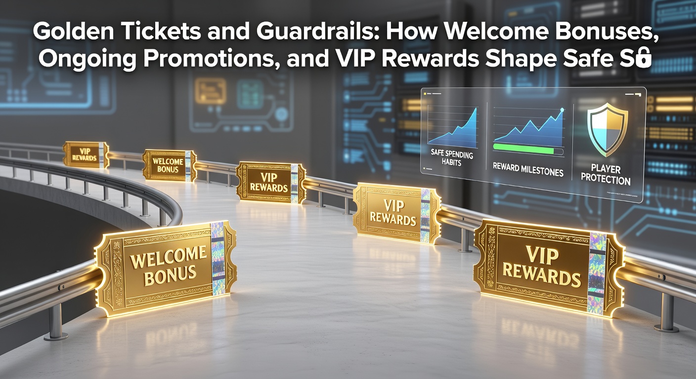 Dynamic scene of VIP lounge access via loyalty ladder, featuring slot jackpots, poker chips, and sports betting screens protected by safety nets and time-out icons