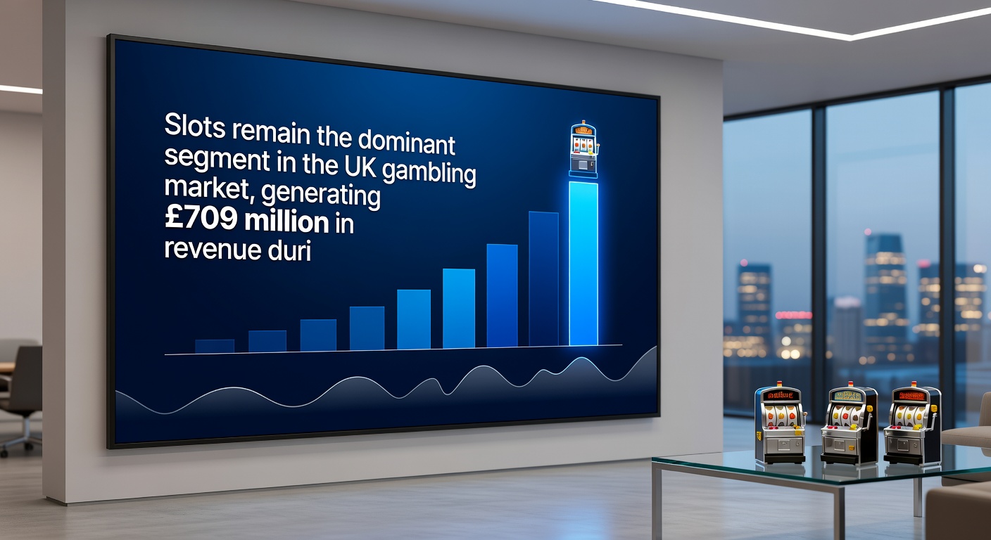 Graph showing upward-trending lines for slots revenue and spins in the UK market from 2023 to 2024, with key stats highlighted