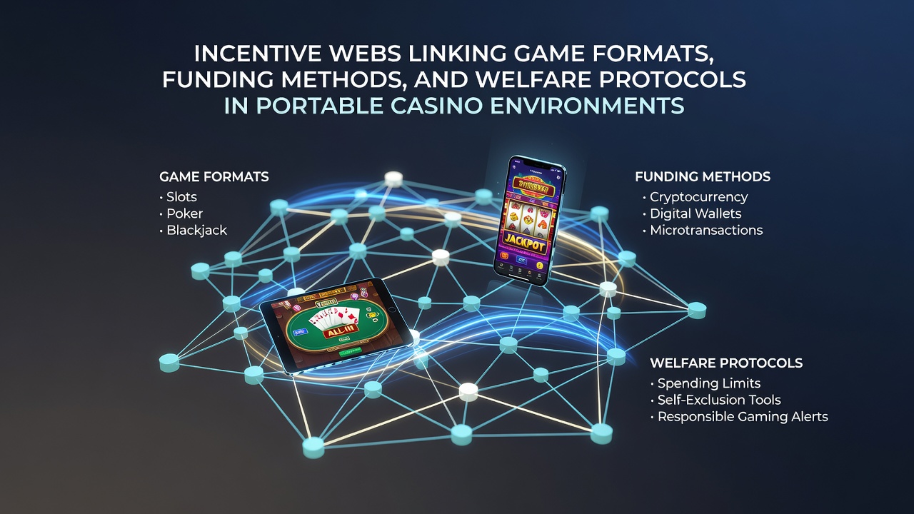 Mobile casino interface showing interconnected slots, tables, and reward indicators on a smartphone screen