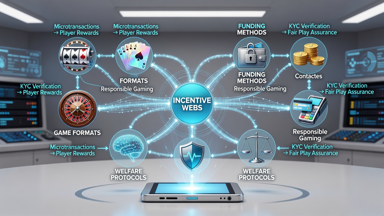 Diagram illustrating links between mobile payment flows, game categories, and safety indicators in casino apps