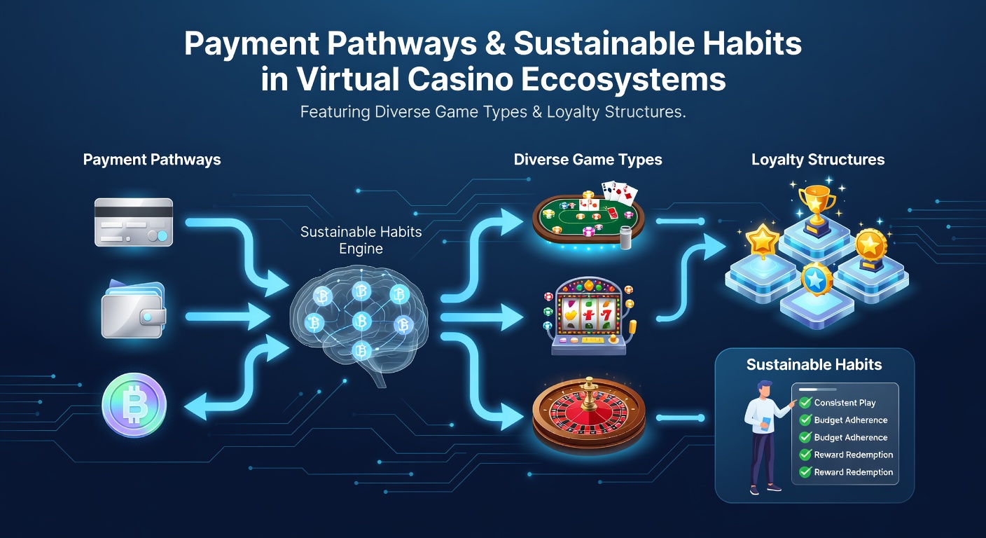 Illustration of secure digital payment pathways connecting various casino game types and loyalty reward structures in a virtual ecosystem