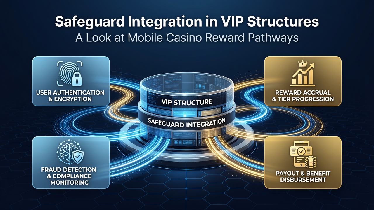 Dashboard view of a mobile casino VIP program showing linked safety settings and reward progress