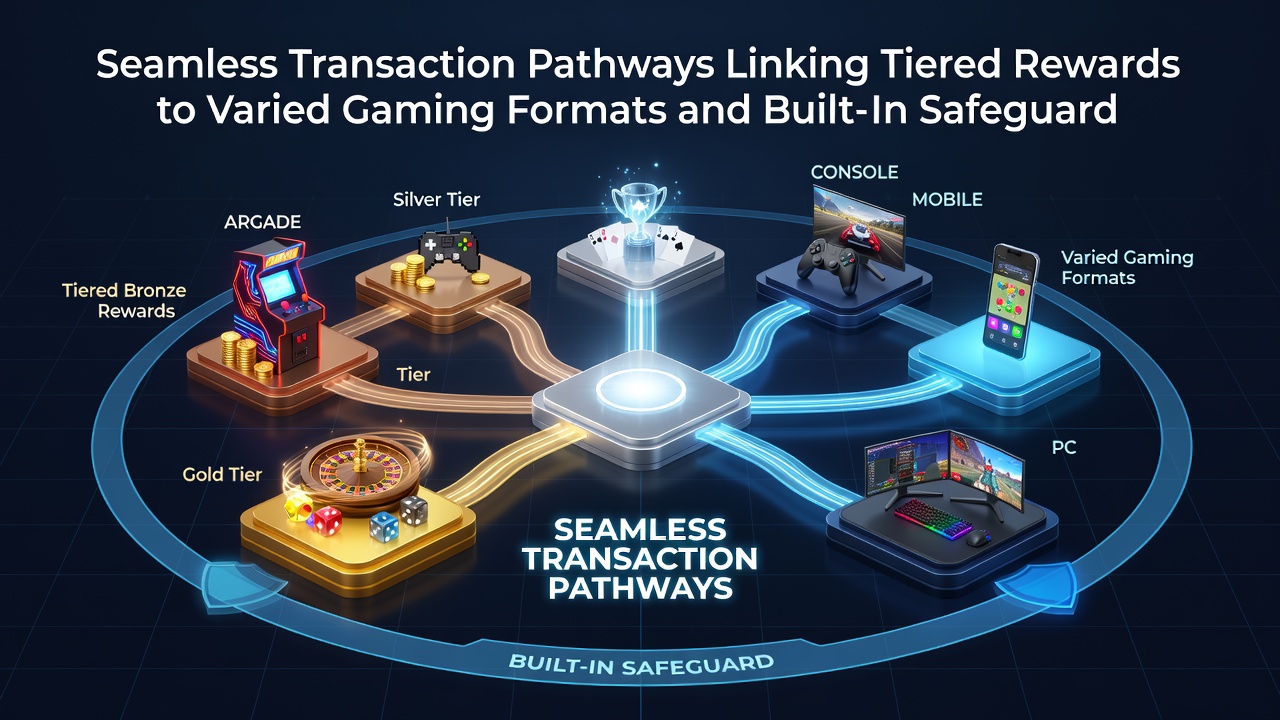 Flowchart illustrating reward tier progression alongside transaction checkpoints and player protection triggers